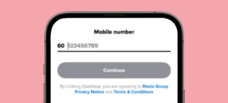 Step 2 - Key in Mobile Number as per Hotlink SIM Pack and click ‘Continue’.